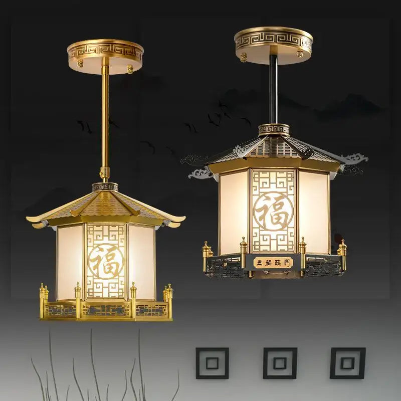 Chinese style golden lantern pendant light balcony ceiling decor