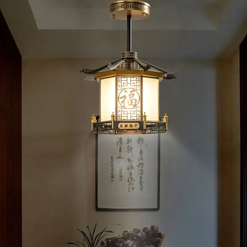 Chinese style golden lantern pendant light balcony ceiling decor