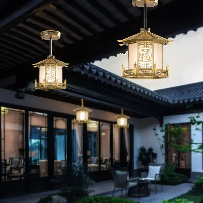 Chinese style golden lantern pendant light balcony ceiling decor