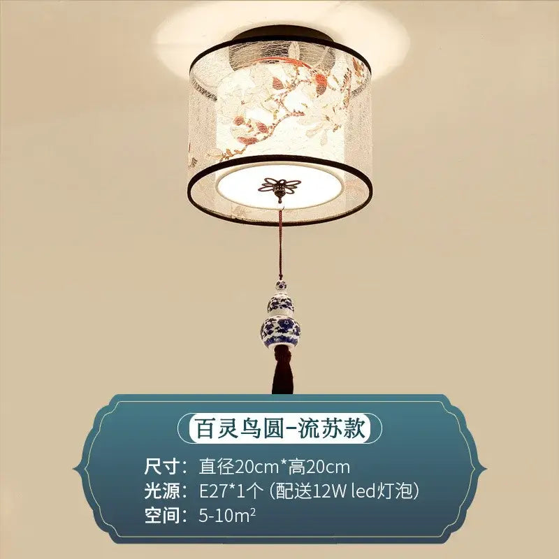 Chinese style ceiling lamp for villa corridors with ink wash painting