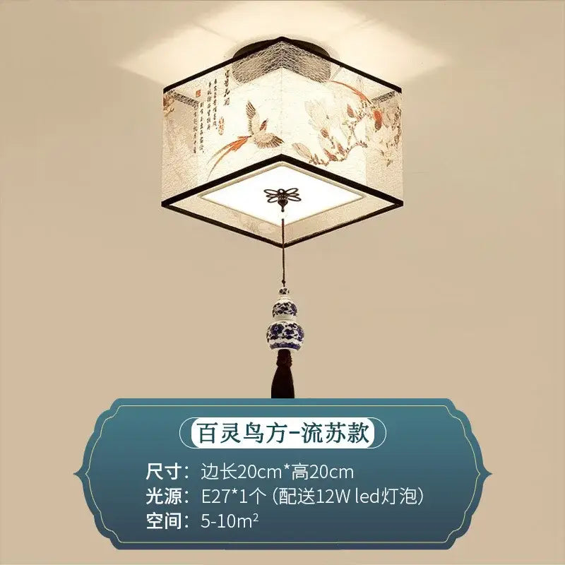 Chinese style ceiling lamp for villa corridors with ink wash painting