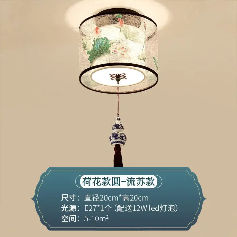 Chinese style ceiling lamp for villa corridors with ink wash painting