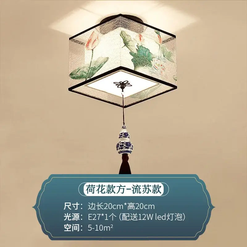 Chinese style ceiling lamp for villa corridors with ink wash painting