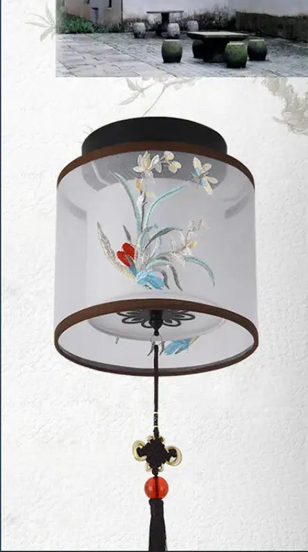 Chinese style ceiling lamp for villa corridors with ink wash painting