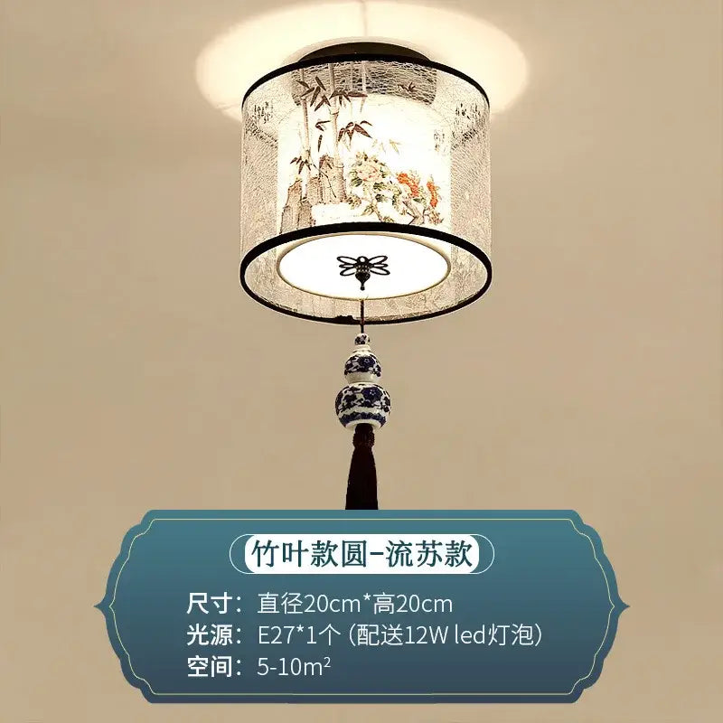 Chinese style ceiling lamp for villa corridors with ink wash painting