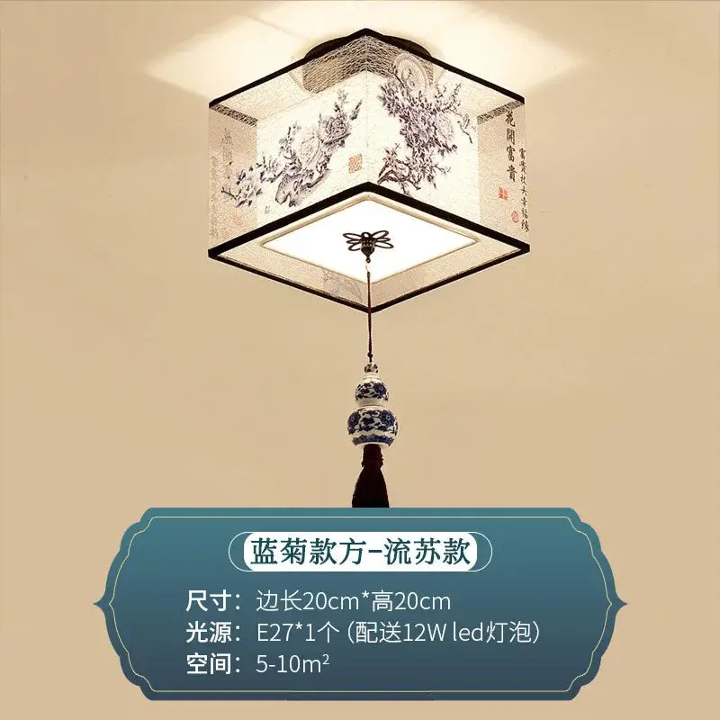 Chinese style ceiling lamp for villa corridors with ink wash painting