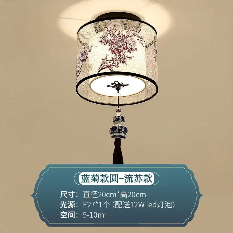 Chinese style ceiling lamp for villa corridors with ink wash painting