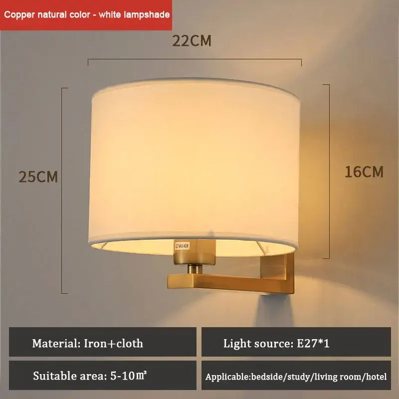 Chinese style silver & black cloth covered wall lamp for bedroom