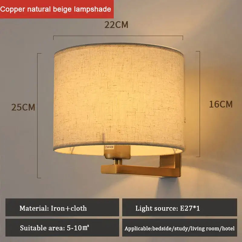 Chinese style silver & black cloth covered wall lamp for bedroom