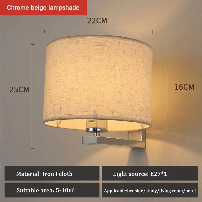 Chinese style silver & black cloth covered wall lamp for bedroom