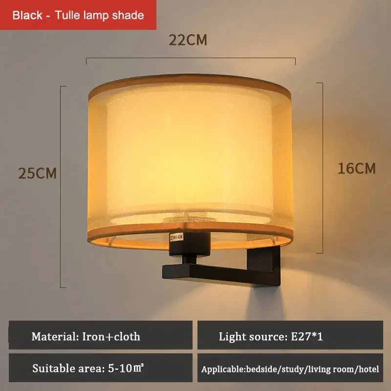 Chinese style silver & black cloth covered wall lamp for bedroom