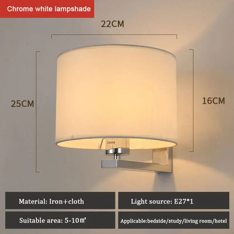 Chinese style silver & black cloth covered wall lamp for bedroom