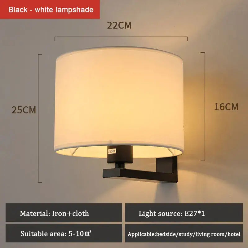 Chinese style silver & black cloth covered wall lamp for bedroom