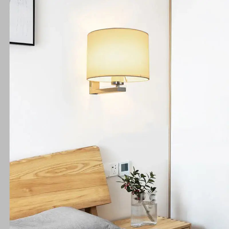Chinese style silver & black cloth covered wall lamp for bedroom