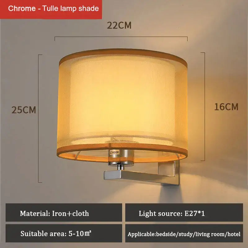 Chinese style silver & black cloth covered wall lamp for bedroom