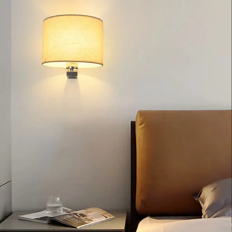 Chinese style silver & black cloth covered wall lamp for bedroom
