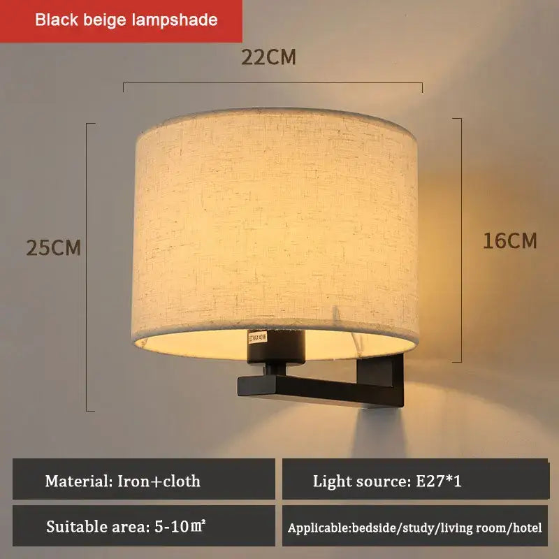 Chinese style silver & black cloth covered wall lamp for bedroom