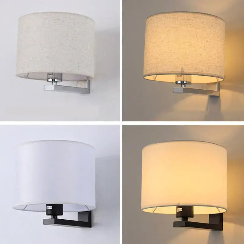 Chinese style silver & black cloth covered wall lamp for bedroom