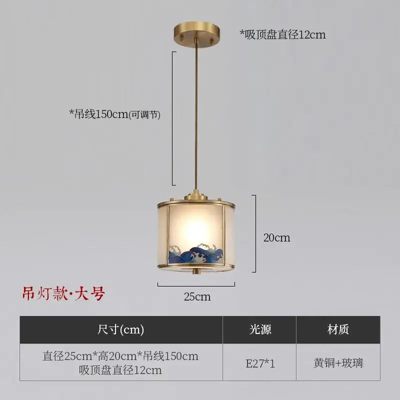 Chinese blue wave copper pendant light for bedroom