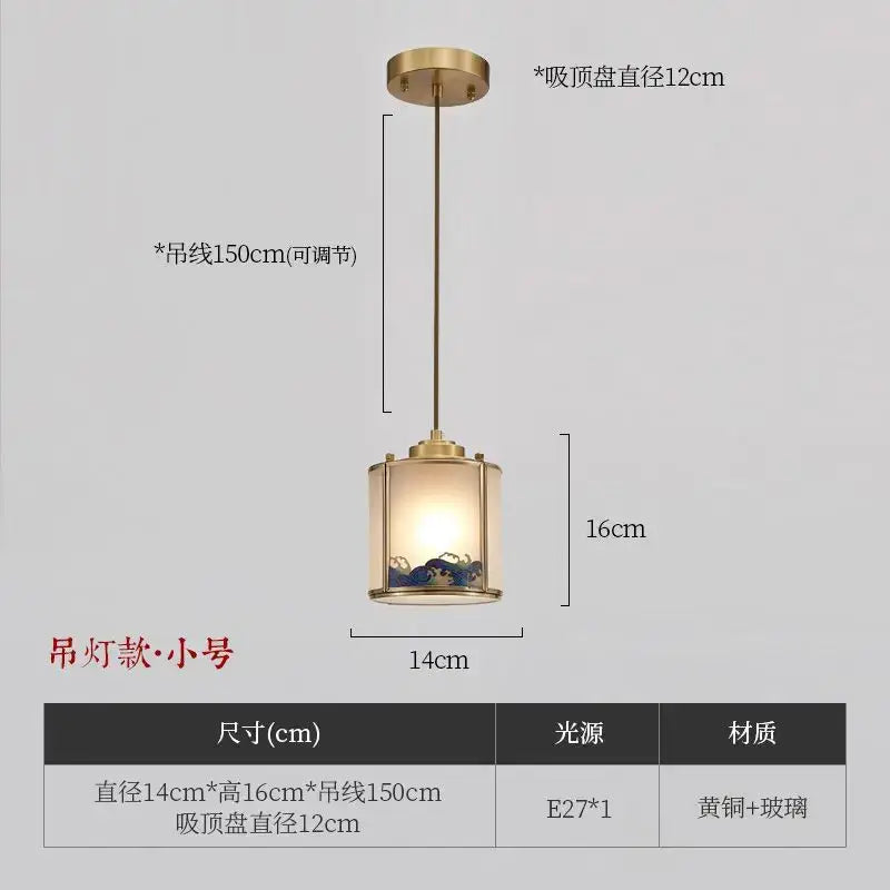 Chinese blue wave copper pendant light for bedroom