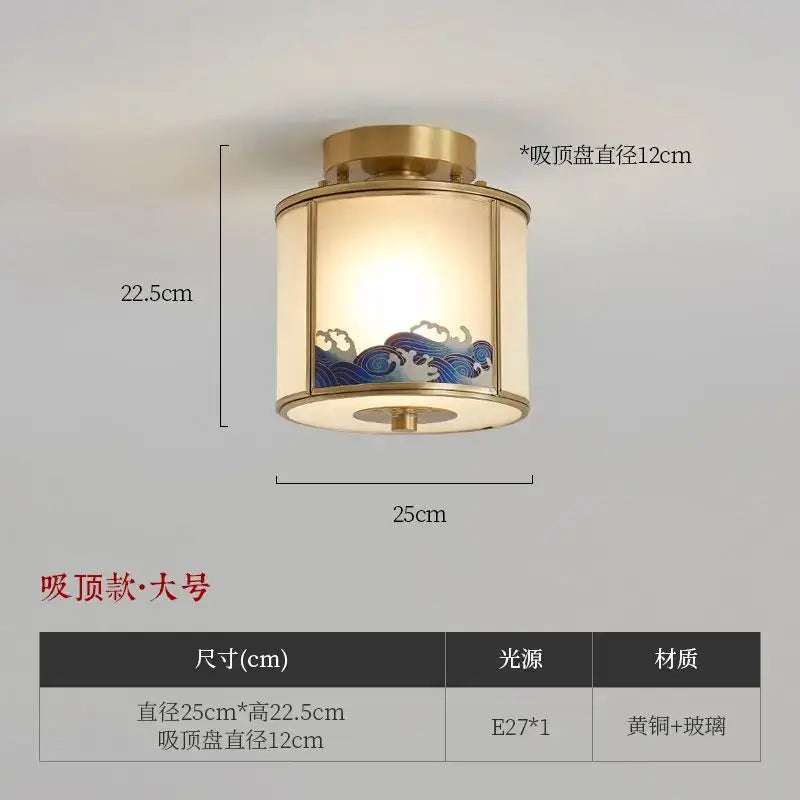 Chinese blue wave copper pendant light for bedroom