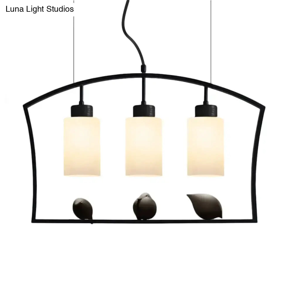 Chinese style black cylinder island light fixture for kitchen dining room