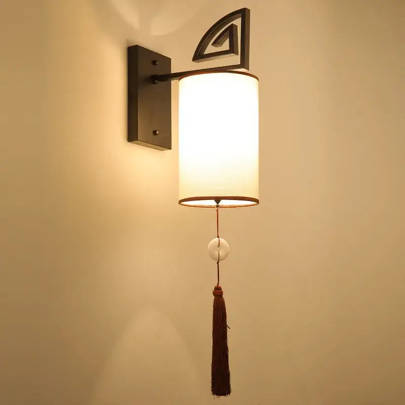 Chinese style black e27 cloth wall sconce living room tassel light