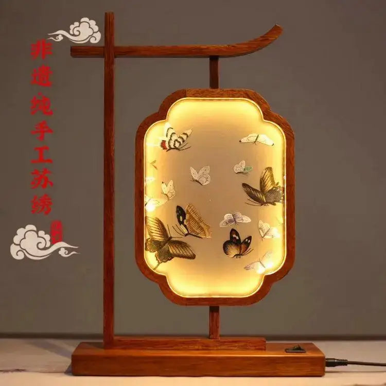 Traditional wooden embroidered desk lamp bedroom decoration screen