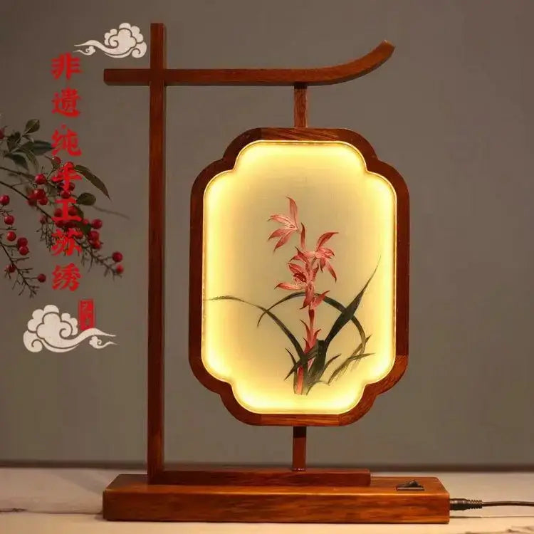 Traditional wooden embroidered desk lamp bedroom decoration screen