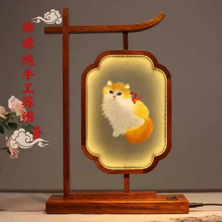 Traditional wooden embroidered desk lamp bedroom decoration screen