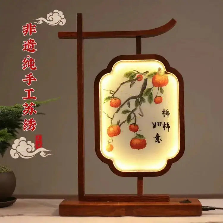 Traditional wooden embroidered desk lamp bedroom decoration screen