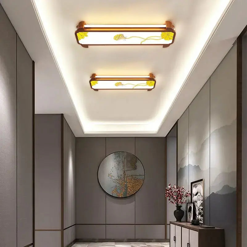 Chinese enamel floral led ceiling lights for entrance and balcony