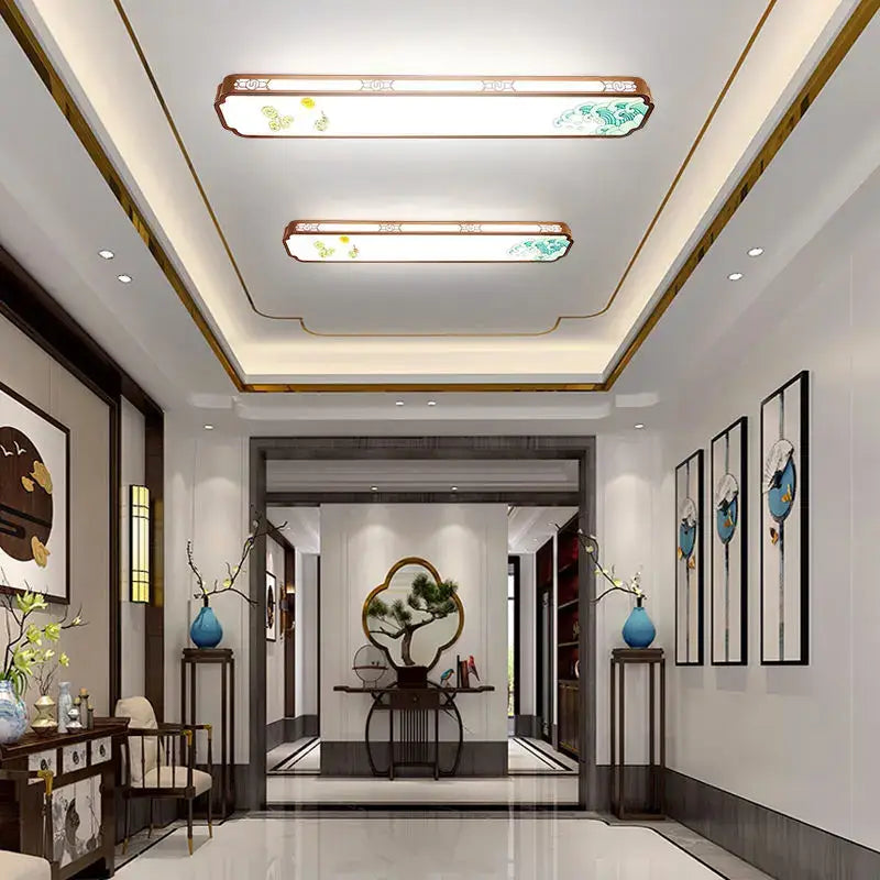 Chinese enamel floral led ceiling lights for entrance and balcony