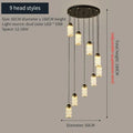 Modern black spiral staircase chandelier with frosted glass for villa