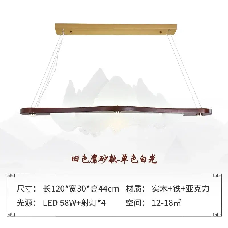Modern zen wood art chandelier gold mountain light dining room