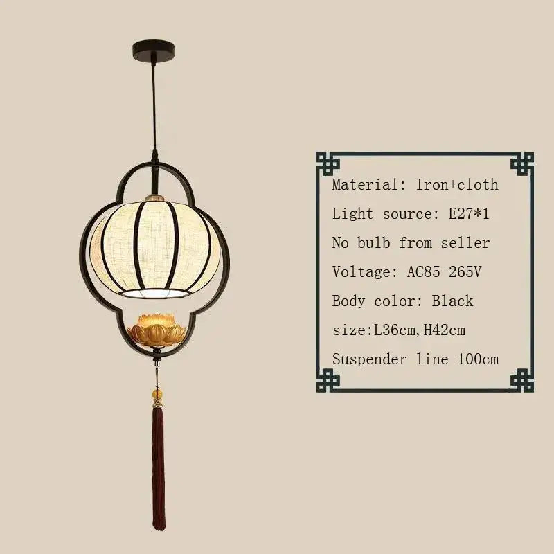 Chinese teahouse lantern chandelier – dining room lotus fabric lamp
