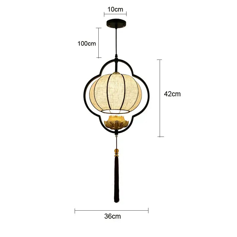 Chinese teahouse lantern chandelier – dining room lotus fabric lamp