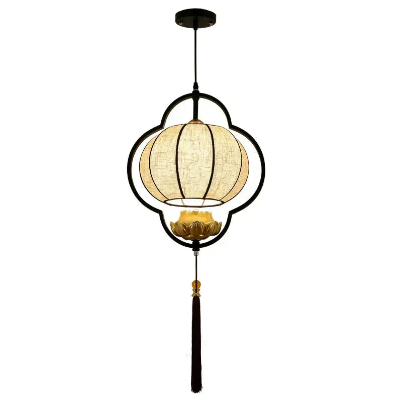 Chinese teahouse lantern chandelier – dining room lotus fabric lamp