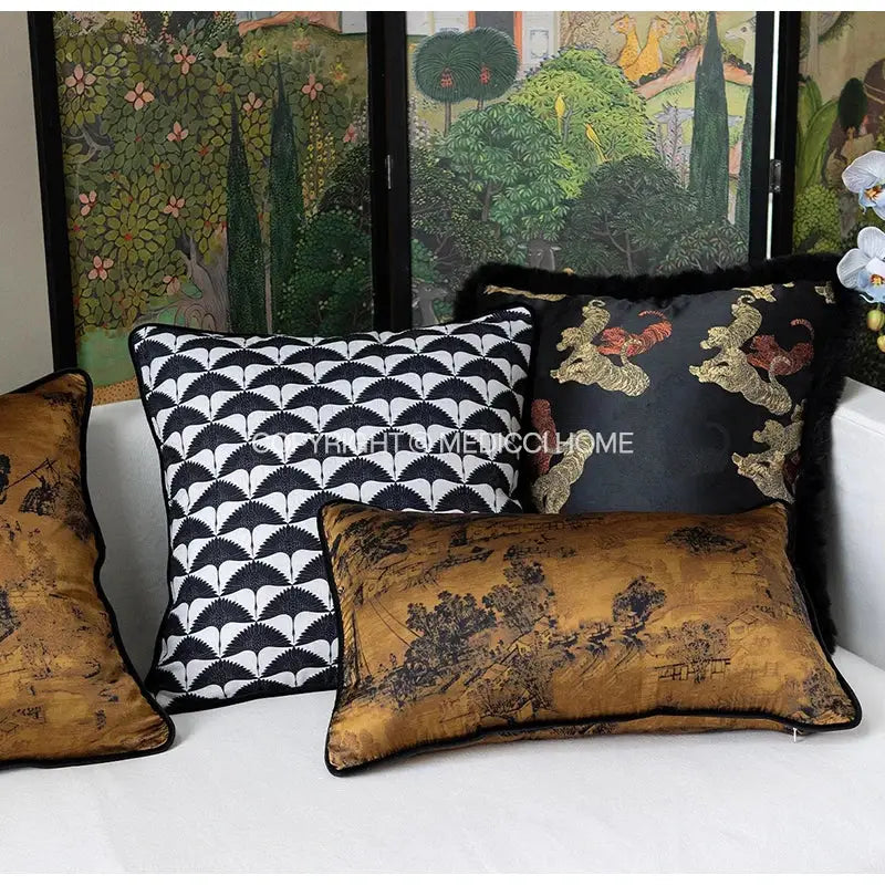 Decorbites chinoiserie sunset gold accent cushion cover living room
