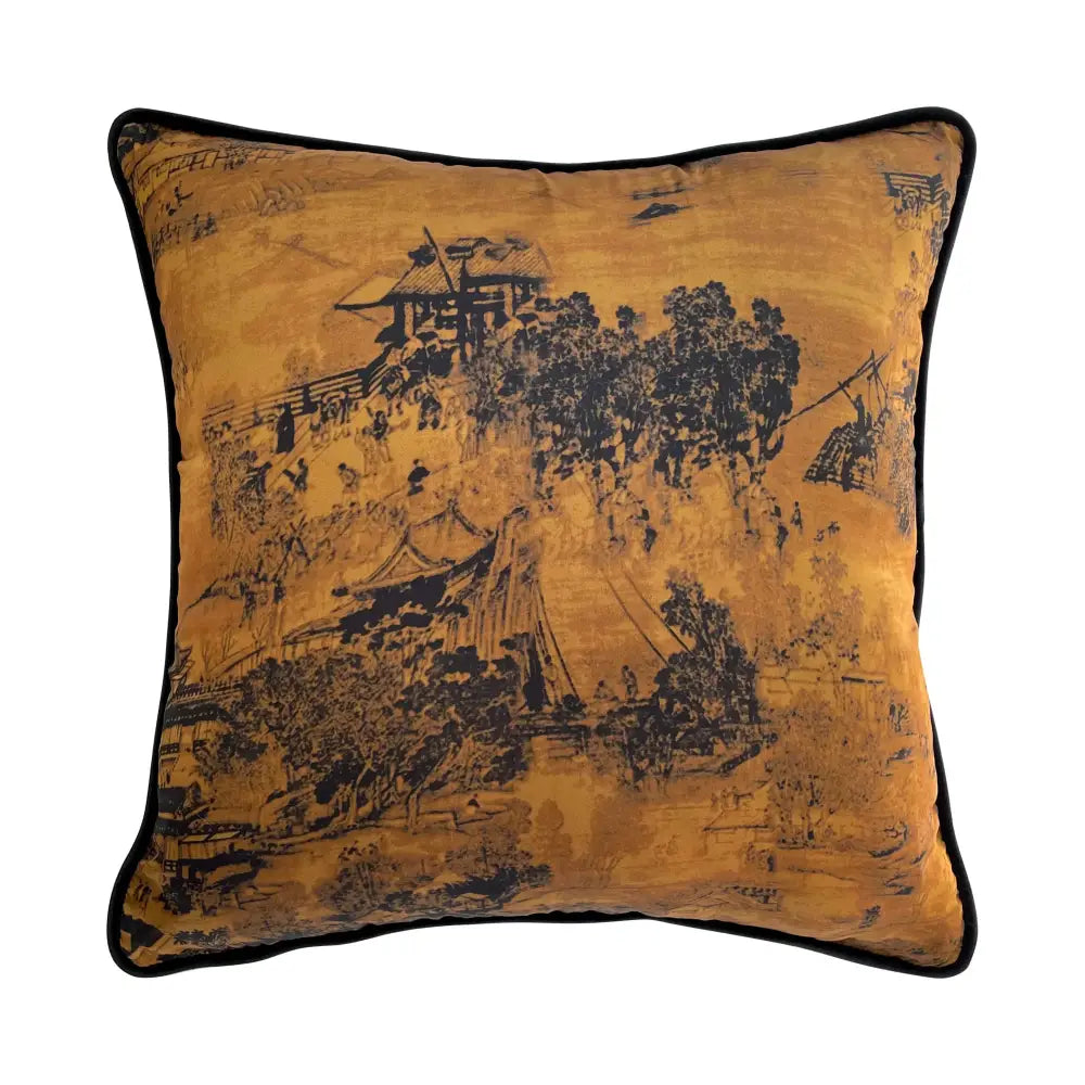 Decorbites chinoiserie sunset gold accent cushion cover living room