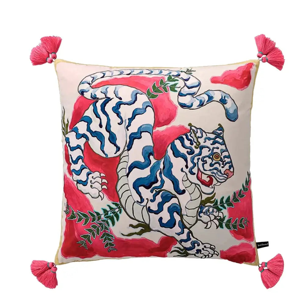 Chinoiserie zebra & peonies cushion cover living room decor