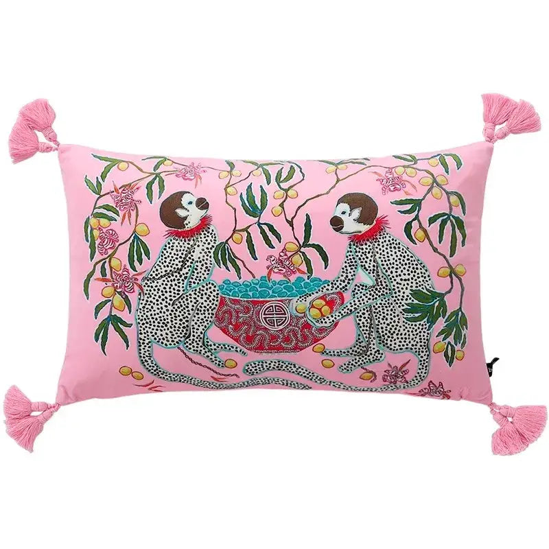Chinoiserie zebra & peonies cushion cover living room decor