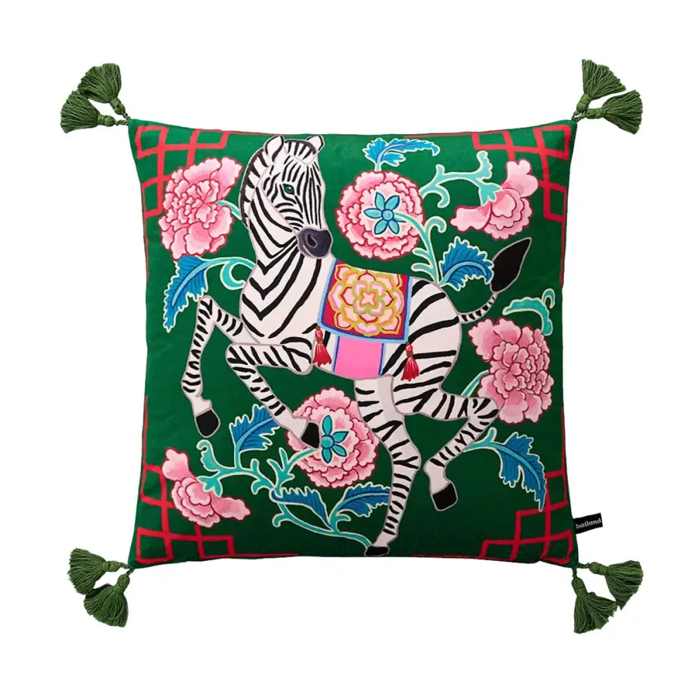 Chinoiserie zebra & peonies cushion cover living room decor