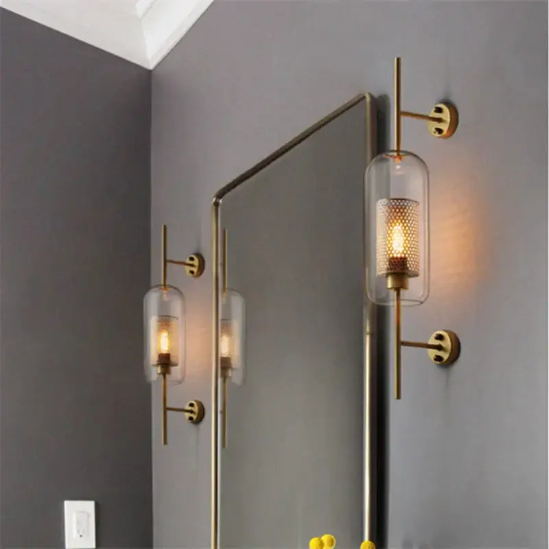 Postmodern brushed brass chiswick glass wall light bedroom sconce