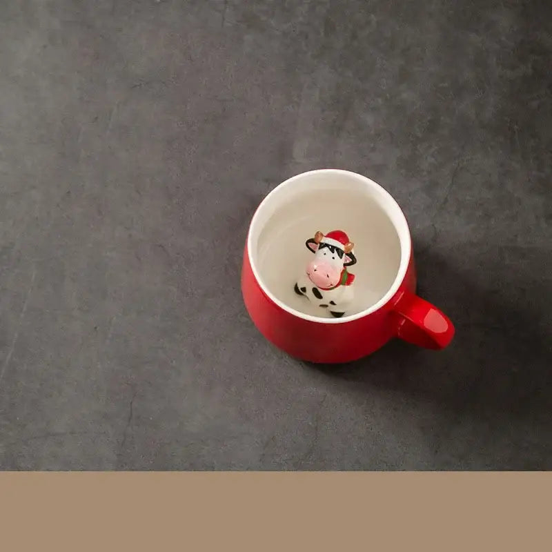 Red and white christmas animals ceramic mug set dining room figurines