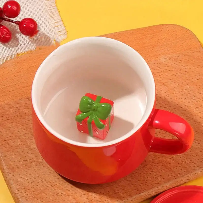 Red and white christmas animals ceramic mug set dining room figurines
