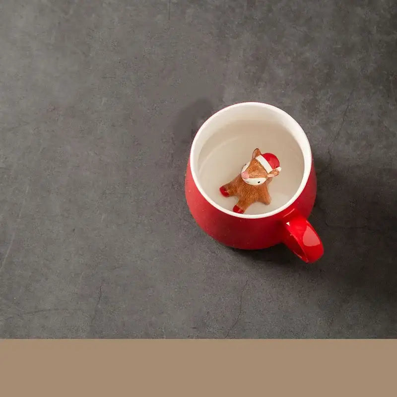 Red and white christmas animals ceramic mug set dining room figurines