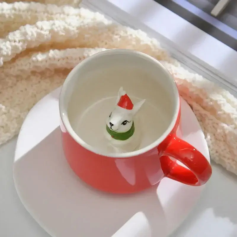 Red and white christmas animals ceramic mug set dining room figurines
