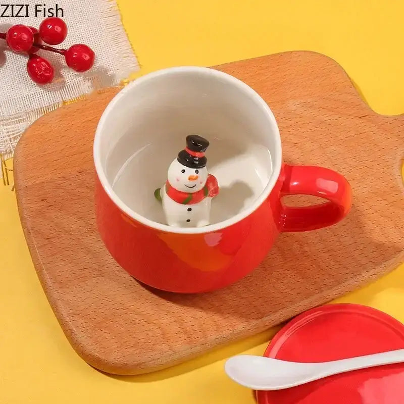 Red and white christmas animals ceramic mug set dining room figurines