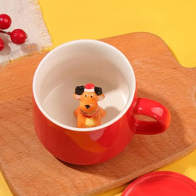 Red and white christmas animals ceramic mug set dining room figurines